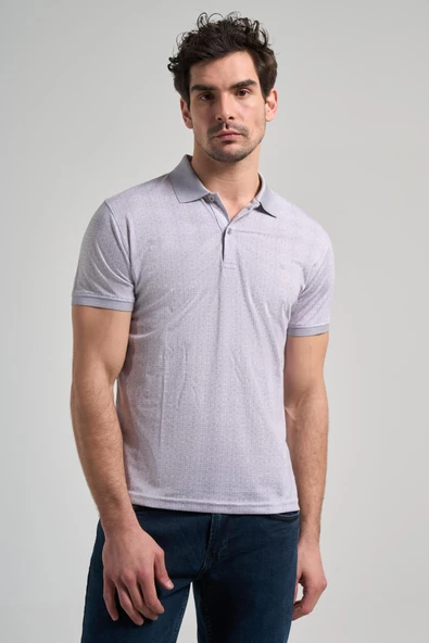 Gri Kısa Kol Baskılı Pike Polo Yaka Cepsiz esnek Casual Slim Fit Tişört 1011250150 ürün görseli 1