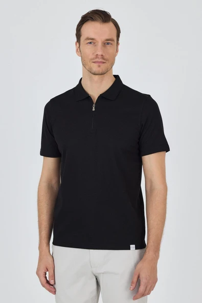 Siyah Kısa Kol Düz Suprem Polo Yaka Cepsiz Pamuklu Casual Slim Fit Tişört 1011250164 ürün görseli 1