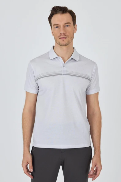 Gri Kısa Kol Baskılı Pike Polo Yaka Cepsiz Slim Fit Tişört 1011250168 ürün görseli 1