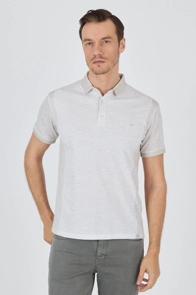 Bej Kısa Kol Baskılı Pike Polo Yaka Cepsiz Slim Fit Tişört 1011250167 ürün görseli 1