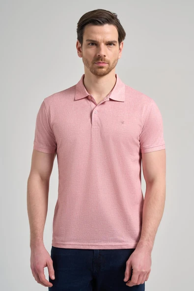 Pembe Kısa Kol Baskılı Pike Polo Yaka Cepsiz esnek Casual Slim Fit Tişört 1011250151 ürün görseli 1