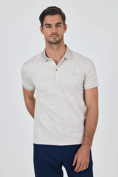 Bej Kısa Kol Baskılı Pike Polo Yaka Cepsiz esnek Casual Slim Fit Tişört 1011250152 ürün görseli 1