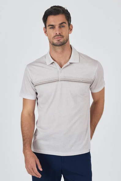 Bej Kısa Kol Baskılı Pike Polo Yaka Cepsiz Slim Fit Tişört 1011250168 ürün görseli 1