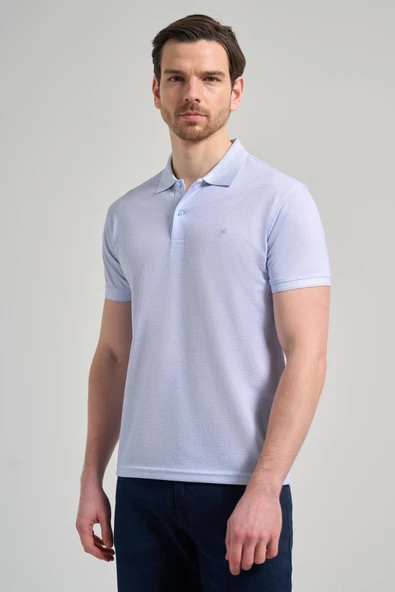 Mavi Kısa Kol Baskılı Pike Polo Yaka Cepsiz esnek Casual Slim Fit Tişört 1011250151 ürün görseli 1
