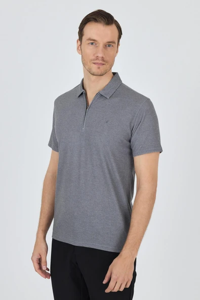 Füme Polo Yaka Kısa Kol Cepsiz Slim Fit Classic Tişört 1011250176 ürün görseli 1