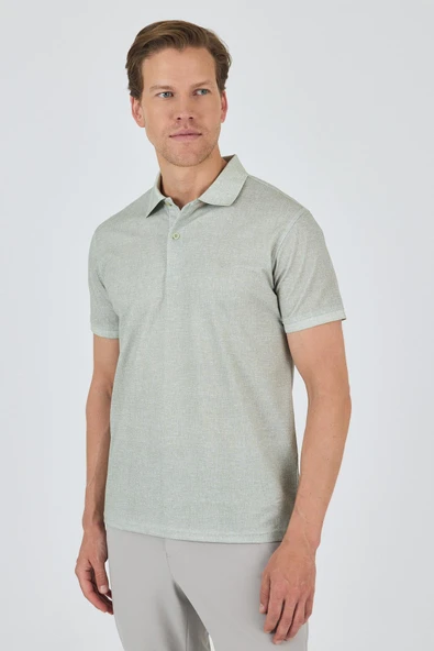Yeşil Kısa Kol Baskılı Pike Polo Yaka Cepsiz esnek Casual Slim Fit Tişört 1011250153 ürün görseli 1