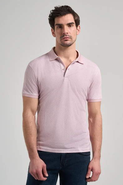 Pembe Kısa Kol Baskılı Pike Polo Yaka Cepsiz esnek Casual Slim Fit Tişört 1011250150 ürün görseli 1