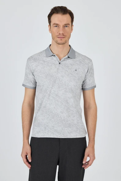 Gri Kısa Kol Baskılı Pike Polo Yaka Cepsiz esnek Casual Slim Fit Tişört 1011250152 ürün görseli 1
