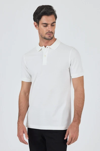Krem Rengi Polo Yaka Kısa Kol Cepsiz Slim Fit Classic Pamuklu Tişört 1011250177 ürün görseli 1
