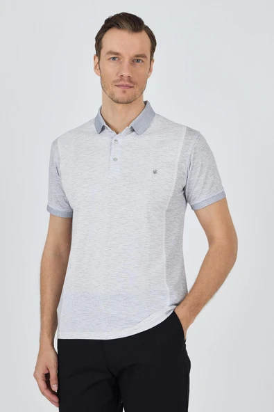 Gri Kısa Kol Baskılı Pike Polo Yaka Cepsiz Slim Fit Tişört 1011250167 ürün görseli 1