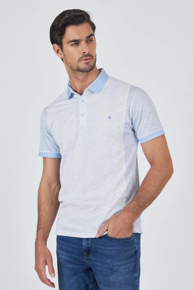 Mavi Kısa Kol Baskılı Pike Polo Yaka Cepsiz Slim Fit Tişört 1011250167 ürün görseli 1