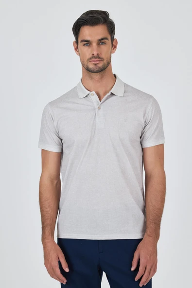Bej Kısa Kol Baskılı Pike Polo Yaka Cepsiz esnek Casual Slim Fit Tişört 1011250153 ürün görseli 1