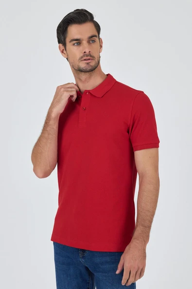 Kırmızı Polo Yaka Kısa Kol Cepsiz Slim Fit Classic Pamuklu Tişört 1011250177 ürün görseli 1