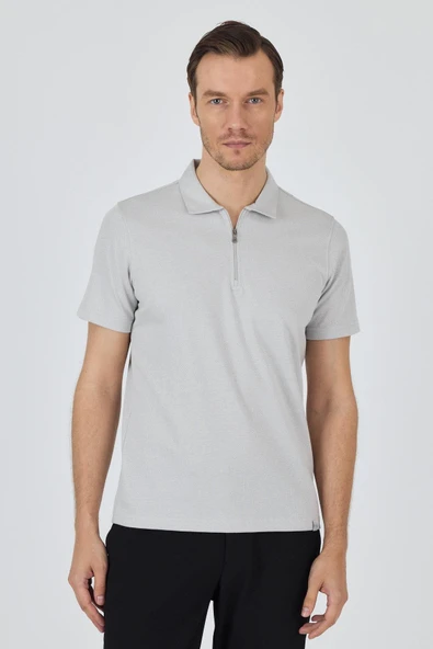 Gri Kısa Kol Düz Suprem Polo Yaka Cepsiz Pamuklu Casual Slim Fit Tişört 1011250164 ürün görseli 1