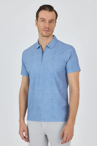 Mavi Polo Yaka Kısa Kol Cepsiz Slim Fit Classic Tişört 1011250176 ürün görseli 1