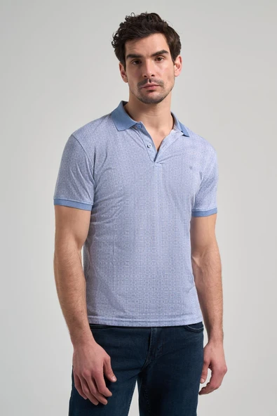 Mavi Kısa Kol Baskılı Pike Polo Yaka Cepsiz esnek Casual Slim Fit Tişört 1011250150 ürün görseli 1