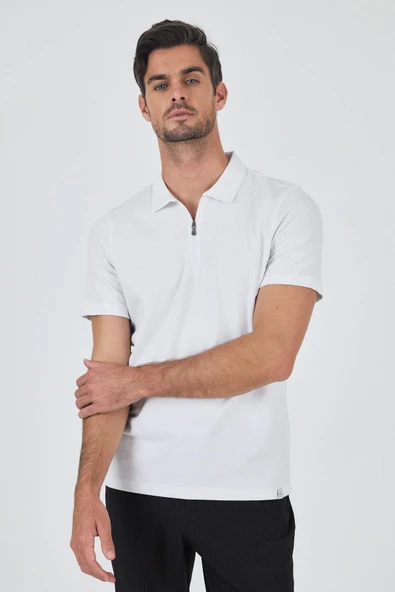 Beyaz Kısa Kol Düz Suprem Polo Yaka Cepsiz Pamuklu Casual Slim Fit Tişört 1011250164 ürün görseli 1
