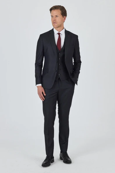 Füme Mono Yaka Yelekli 6 Drop Slim Fit Tam Astar Takım Elbise 1001250171 ürün görseli 1