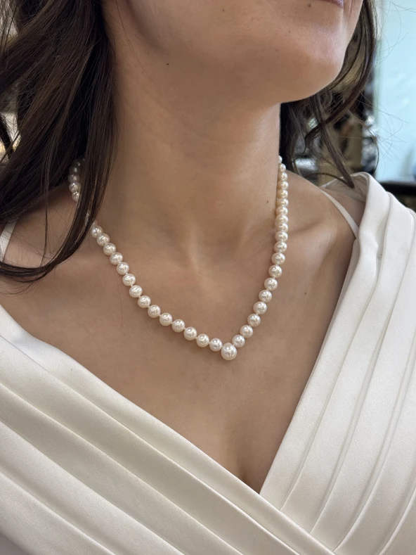 Beyaz 7,5 mm Damla İnci Kolye - Resim 4