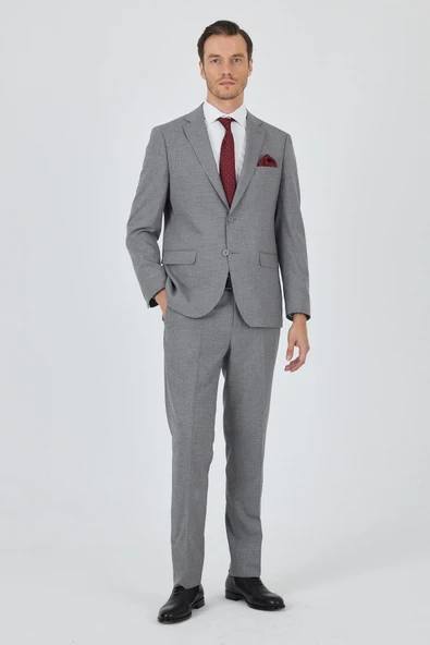 Gri Mono Yaka 6 Drop Comfort Fit Tam Astar Esnek Takım Elbise 1001250104 ürün görseli 1
