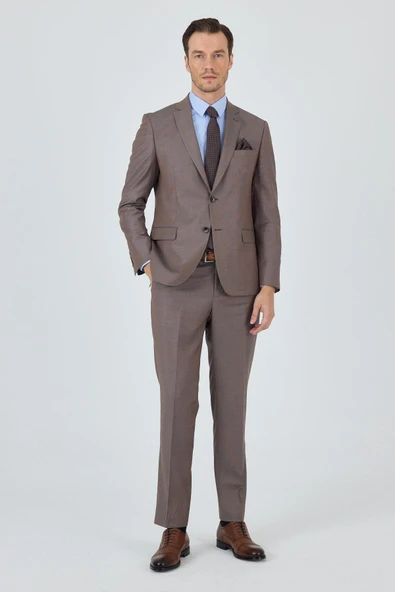 Turuncu Mono Yaka 6 Drop Slim Fit Tam Astar Yünlü Takım Elbise 1001250175 ürün görseli 1