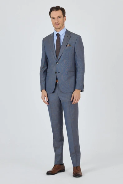 Lacivert Mono Yaka 6 Drop Slim Fit Tam Astar Yünlü Takım Elbise 1001250175 ürün görseli 1