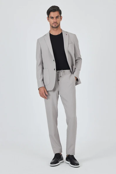 Taş Rengi Mono Yaka 6 Drop Slim Fit Astarsız Esnek Takım Elbise 1001250174 ürün görseli 1