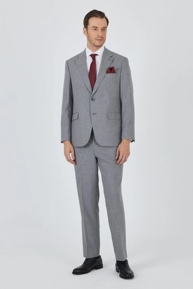Gri Mono Yaka Ekoseli 4 Drop Comfort Fit Tam Astar Esnek Takım Elbise 1001250159 ürün görseli 1