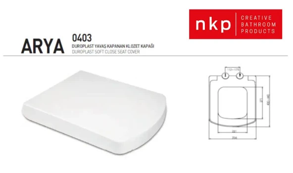 NKP Arya Duroplast Metal Menteşeli Yavaş Kapanır Üstten Sıkmalı Klozet Kapağı ürün görseli 1