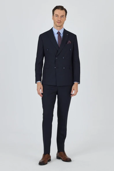 Lacivert Kırlangıç Yaka Kruvaze 6 Drop Slim Fit Tam Astar Esnek Takım Elbise 1001250172 ürün görseli 1