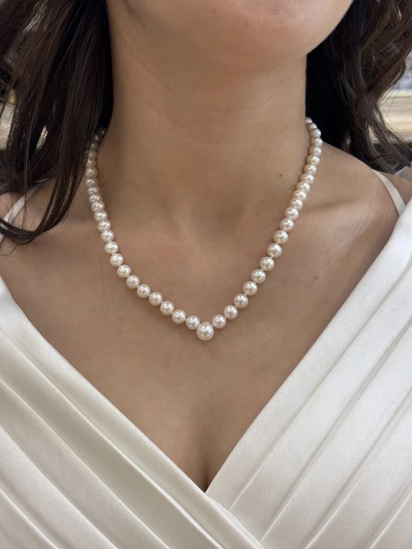 Beyaz 7,5 mm Damla İnci Kolye - Resim 7