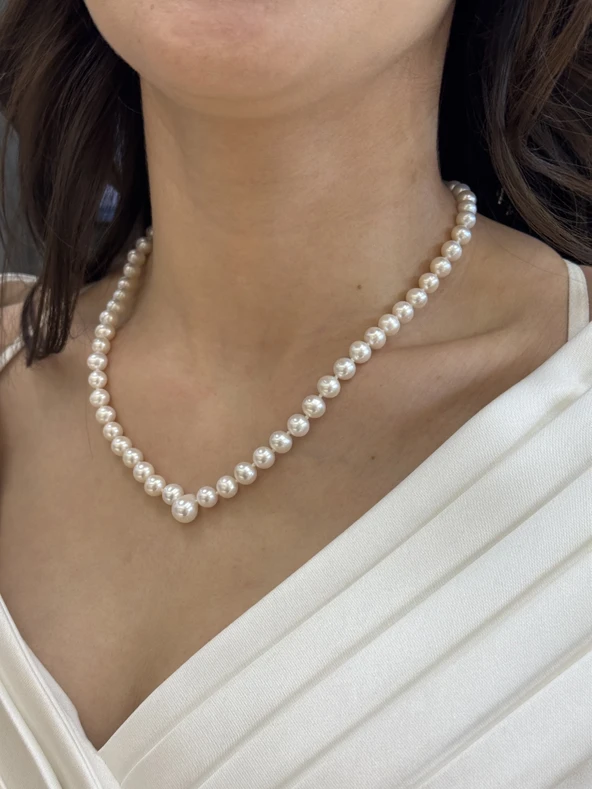 Beyaz 7,5 mm Damla İnci Kolye - Resim 6
