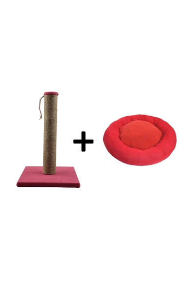Pribor Kedi Tırmalama Tahtası 40 Cm Ve Kedi Simit Yatağı 50 Cm Çap Polar 2' Li Set Bordo-kırmızı ürün görseli 1