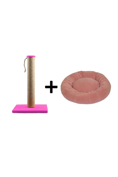 Pribor Kedi Tırmalama Tahtası 40 Cm Ve Kedi Simit Yatağı 50 Cm Çap Polar 2' Li Set Pembe-açık Pembe ürün görseli 1