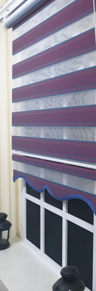 Pliseli Zebra Stor Perde Bordo Mavi Etek Dilimli ST 017  Bordo 70 x 200 ürün görseli 1