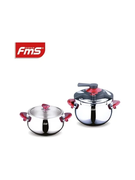 FMS Venüs İkiz 5 + 7 Litre Güveç Düdüklü Tencere Seti + Cam Kapak Kırmızı 3029 ürün görseli 1