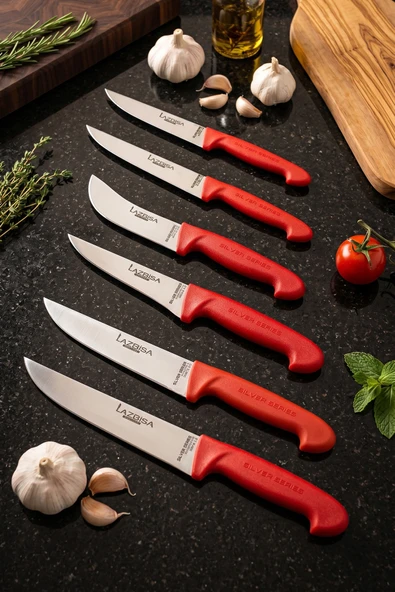 Lazbisa Silver Serisi Mutfak Bıçak Seti Et Ekmek Sebze Bıçağı 6 Lı Set Günlük Kullanım ( Mtf-202) ürün görseli 1