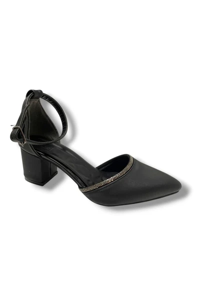C-Shoes 105-25 Saten Ağzı Taşlı Kalın Topuk Kadın Ayakkabı ürün görseli 1