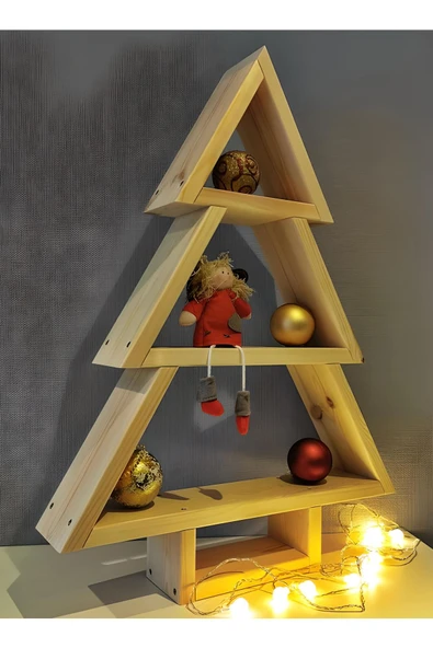 Antalya Kent ekipmanları Ahşap Noel Ağacı Doğal Dekoratif 3 Raf ürün görseli 1