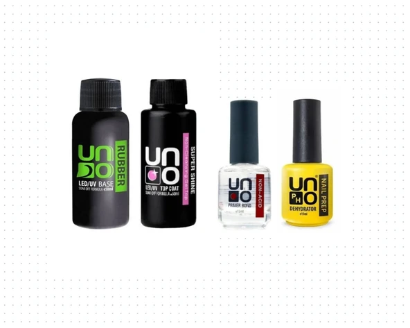 Fontenay Prof. Uno Rubber Base Coat & Super Shine Top Coat 50ML + Primer & Dehydrator 15ml 4'Lü Set ürün görseli 1