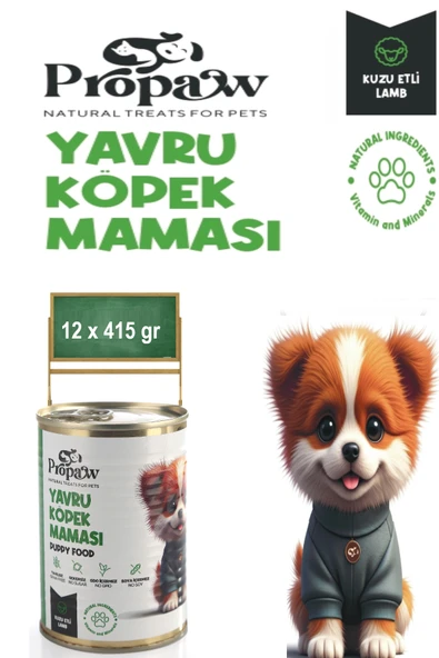 Yavru Köpek Yaş Mama Kuzu Konserve Jöleli Premium Parça Etli Yemek Besleyici Tahılsız Form 12x415 gr ürün görseli 1