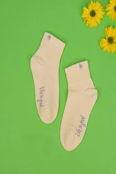 3'lü Kız Çocuk Basic Lila Sarı Beyaz Soket Çorap - Resim 2