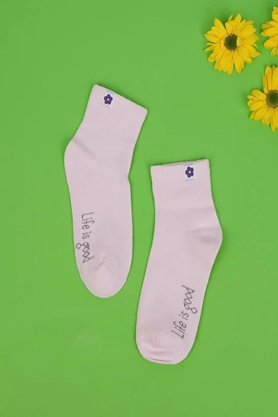 3'lü Kız Çocuk Basic Bej Pembe Beyaz Soket Çorap - Resim 2