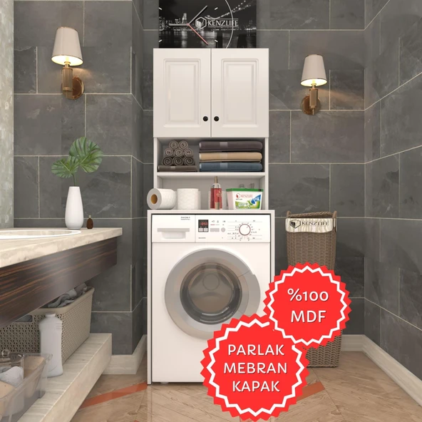 Kenzlife membran çamaşır makinesi dolabı hayzum byzbyz çerçeve 180*66*55 mebran kapak MDF gövde ürün görseli 1