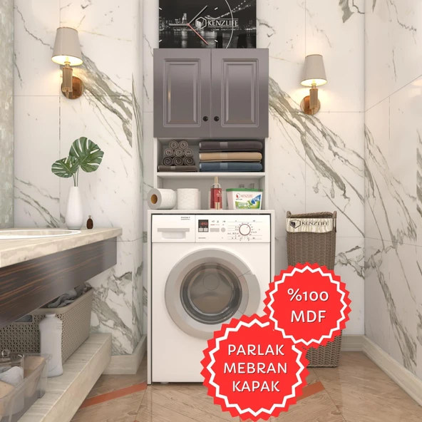 Kenzlife membran çamaşır makinesi dolabı hayzum gribyz çerçeve 180*66*55 mebran kapak MDF gövde ürün görseli 1