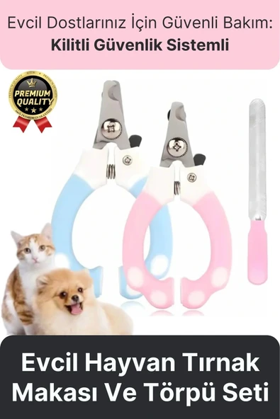 Premium Çelik Uçlu Güvenlik Kelepçeli Kilitli Kedi Köpek Evcil Hayvan Tırnak Makası Ve Törpü Seti ürün görseli 1
