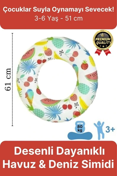 Premium Dayanıklı Güvenli 80 kg 51 Cm 176 lbs Çocuk Eğlenceli Meyve Desenli Deniz Havuz Yüzme Simidi ürün görseli 1