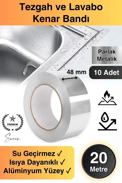 20 Mt Parlak Metalik Gri Tezgah Lavabo Kenar Bandı Sızdırmaz Isıya Dayanıklı Bant Su İzolasyon 10 Ad ürün görseli 1