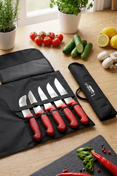 Lazbisa Silver Serisi Çantalı 5 Li Mutfak Bıçak Seti Gastronomi Mutfak Bıçak Seti ( Mft-254) ürün görseli 1