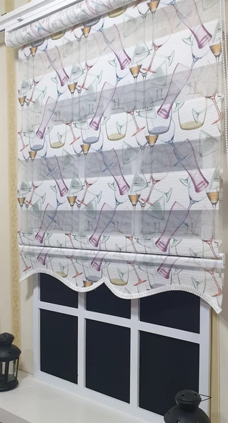 StorBurada Pliseli Zebra Stor Kadeh Baskılı Etek Dilimli ST 027  Beyaz 200 x 260 ürün görseli 1